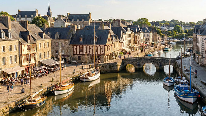 Auray est également marquée par des événements historiques majeurs, notamment la Bataille d'Auray en 1364 qui mit fin à la guerre de Succession de Bretagne. Ce passé est palpable à travers les monuments et les récits locaux, conférant à la ville une profondeur et une identité fortes.
Auray est réputée pour son marché hebdomadaire (le lundi), l'un des plus importants de la région, qui attire une foule considérable et où l'on trouve tous les produits du terroir breton. L'atmosphère y est vibrante et authentique. La ville est également un point de départ idéal pour explorer la région, notamment la proche Baie de Quiberon, le Golfe du Morbihan et ses îles, ainsi que les sites mégalithiques de Carnac.