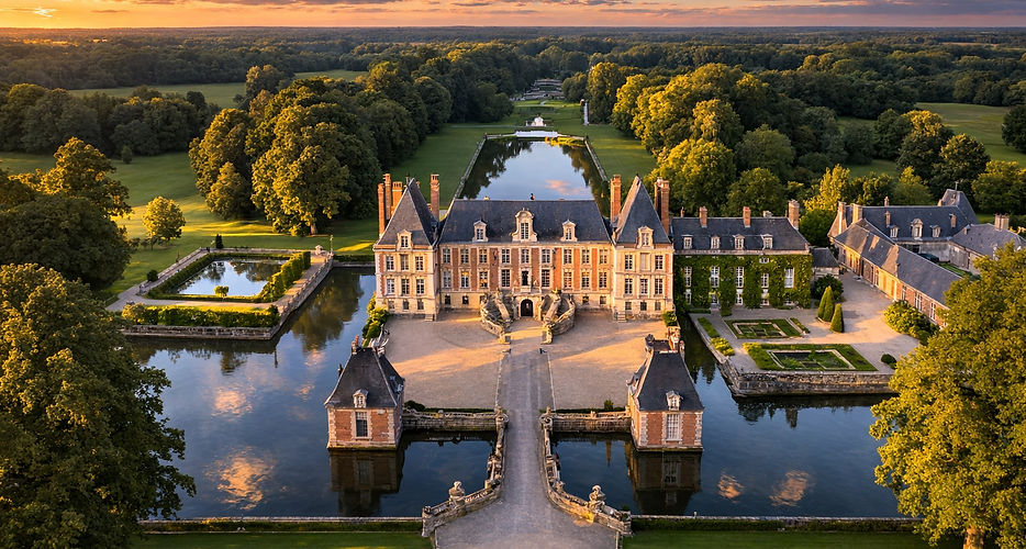 Courances est avant tout un "jardin d'eau", où cet élément dicte l'organisation de l'espace depuis le XVIe siècle.
Le Grand Canal : Long de plusieurs centaines de mètres, il crée une ligne de fuite vertigineuse et calme, bordée d'allées de tilleuls centenaires.
La Salle d'Eau : Un espace clos et secret où l'eau semble dormir, entouré de végétation, offrant une atmosphère de méditation absolue.
Le Miroir : Ce bassin rectangulaire, situé juste devant le château, porte parfaitement son nom : il offre le reflet le plus pur de l'architecture Louis XIII sur sa surface immobile.