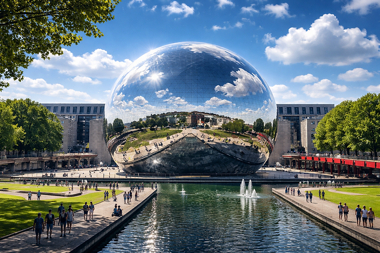C'est le plus grand parc culturel urbain de la capitale. Le Parc de la Villette est un complexe unique au monde :
La Cité des Sciences et de l'Industrie : Un paradis pour les curieux de tous âges.
La Géode : Sa sphère d'acier miroitant est devenue l'emblème futuriste du quartier.
La Philharmonie de Paris : Un chef-d'œuvre architectural de Jean Nouvel, dont la façade en écailles d'aluminium reflète le ciel et propose une acoustique exceptionnelle pour les mélomanes.