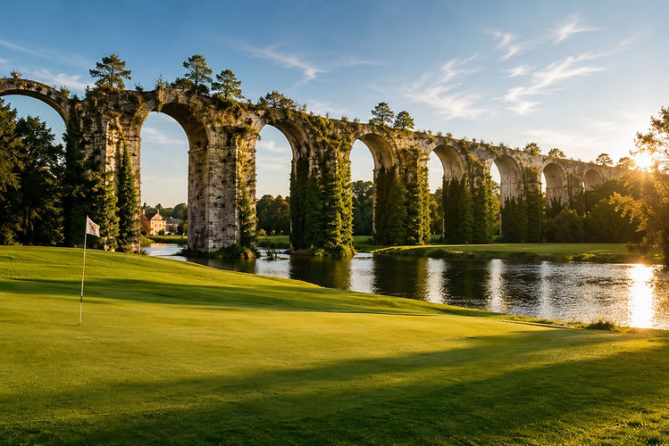Se dressant de manière spectaculaire au fond du parc du château, les ruines de l'aqueduc de Maintenon forment l'un des décors les plus romantiques de France, témoin de la folie des grandeurs du Roi-Soleil.

    Le chantier de Louis XIV : Conçu par Vauban et l'ingénieur La Hire dans les années 1680, ce projet colossal avait pour but de détourner les eaux de l'Eure sur plus de 80 kilomètres pour alimenter les fontaines et les jeux d'eau du château de Versailles, alors en manque cruel d'eau.

    Les vestiges mélancoliques : Interrompu par les guerres de Louis XIV et les épidémies qui décimèrent les milliers de soldats-ouvriers, l'aqueduc est resté inachevé. Aujourd'hui, sa première rangée d'arcades monumentales en pierre, dévorée par la végétation, dresse ses silhouettes poétiques au-dessus des prairies humides.

    L'histoire d'un monument préservé : Classé au titre des Monuments Historiques grâce à l'action conjointe de la famille de Noailles et de l'État, ce géant de pierre se découvre au plus près lors des promenades dans le parc, impressionnant les visiteurs par la taille de ses piles maçonnées.