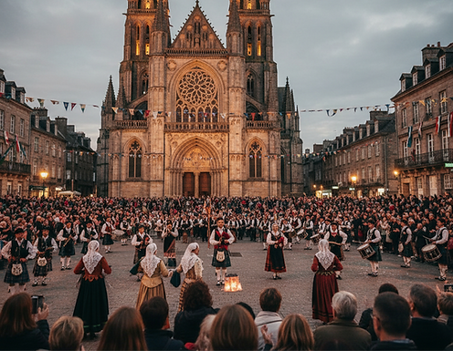 Quimper est aussi une capitale culturelle et gourmande :
L'Artisanat : La ville est mondialement réputée pour sa Faïencerie, dont les motifs traditionnels sont célébrés au Musée de la Faïence.
Les Musées : Le Musée des Beaux-Arts offre une riche collection, notamment d'œuvres de l'École de Pont-Aven, et le Musée Départemental Breton plonge au cœur de l'histoire et des traditions celtes.
L'Ambiance : Quimper vit au rythme de ses marchés et de ses cafés qui respirent la convivialité. En été, le célèbre Festival de Cornouaille met à l'honneur la culture bretonne avec ses musiques, ses danses et ses costumes traditionnels.