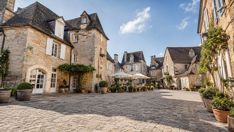 The lower village of Turenne winds around the rocky spur. Entirely pedestrianized, it invites you to lose yourself in its old-fashioned cobbled streets.
The Chemin des Commings and the Medieval Stalls: As you wander through these winding alleyways, you'll notice curious openings on the ground floor of the houses: wide, horizontal stone slabs that served as stalls for cloth merchants, tanners, and blacksmiths during the great free fairs of the Middle Ages.
The Lauze and Slate Roofs of Corrèze: Turenne's charm also lies in the texture of its roofs. The steeply pitched roofs alternate between traditional limestone slabs, heavy and protective, and dark slate from Corrèze, creating a patchwork of textures that shift in the light.
The Market Square: The convivial heart of the lower town, this square once hosted the covered market and gatherings of the town's bourgeoisie. Lined with half-timbered houses and charming artisan shops, its shaded terraces invite contemplation.