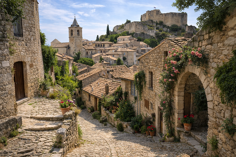 Just cross the bridge and you'll step back in time. Perched on its rocky spur, the medieval town keeps its secrets hidden behind ramparts of golden stone.
A labyrinth of cobbled streets and fountains: Strolling through the Upper Town is a sensory experience. Footsteps echo on the cobblestone lanes, ivy adorns the facades of the townhouses, and the murmur of fountains, like the one in Place de l'Orme, offers welcome coolness in the height of summer.
The Belfry and the fortified gate: Marking the entrance to the old town, this clock tower topped with an elegant wrought-iron bell tower recalls the town's defensive past. It's the starting point for a poetic ascent.
The Château des Comtes de Toulouse: Proudly overlooking the valley from its 22-meter cliff, this 12th-century fortress, built to assert the count's power over the bishop, offers a spectacular panorama. From its forecourt, the view encompasses the plain, the city rooftops, and the bluish silhouette of the Giant of Provence.