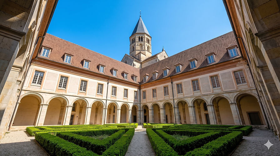 L'influence de l'abbaye s'est étendue bien au-delà de ses murs d'enceinte, façonnant une charmante ville médiévale qui s'anime au pied des forteresses spirituelles.
Les maisons romanes du bourg : Cluny possède la plus forte concentration de maisons romanes civiles d'Europe. En flânant dans la rue d'Avril ou la rue de la République, admirez les façades en pierre ornées de baies à arcades et de décors sculptés du XIIe siècle.
La Tour des Fromages et le panorama : Ancienne tour de garde des remparts de l'abbaye, elle offre après une ascension de ses marches une vue panoramique imprenable sur les structures du monastère, les toits du bourg et les douces collines du paysage clunisien.
Le Haras national de Cluny : Créé par Napoléon Ier en 1806 sur les terrains de l'abbaye, ce haras historique témoigne d'une autre tradition locale. Ses écuries de briques et de pierres accueillent des chevaux de race, des spectacles équestres et perpétuent l'art de l'attelage au cœur de la cité.