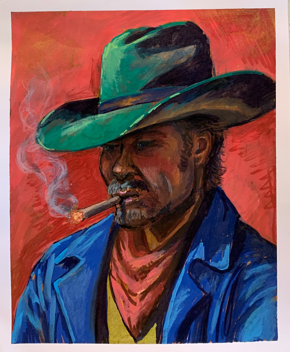 smoking Cowboy, Acryl. 18 x 22 cm