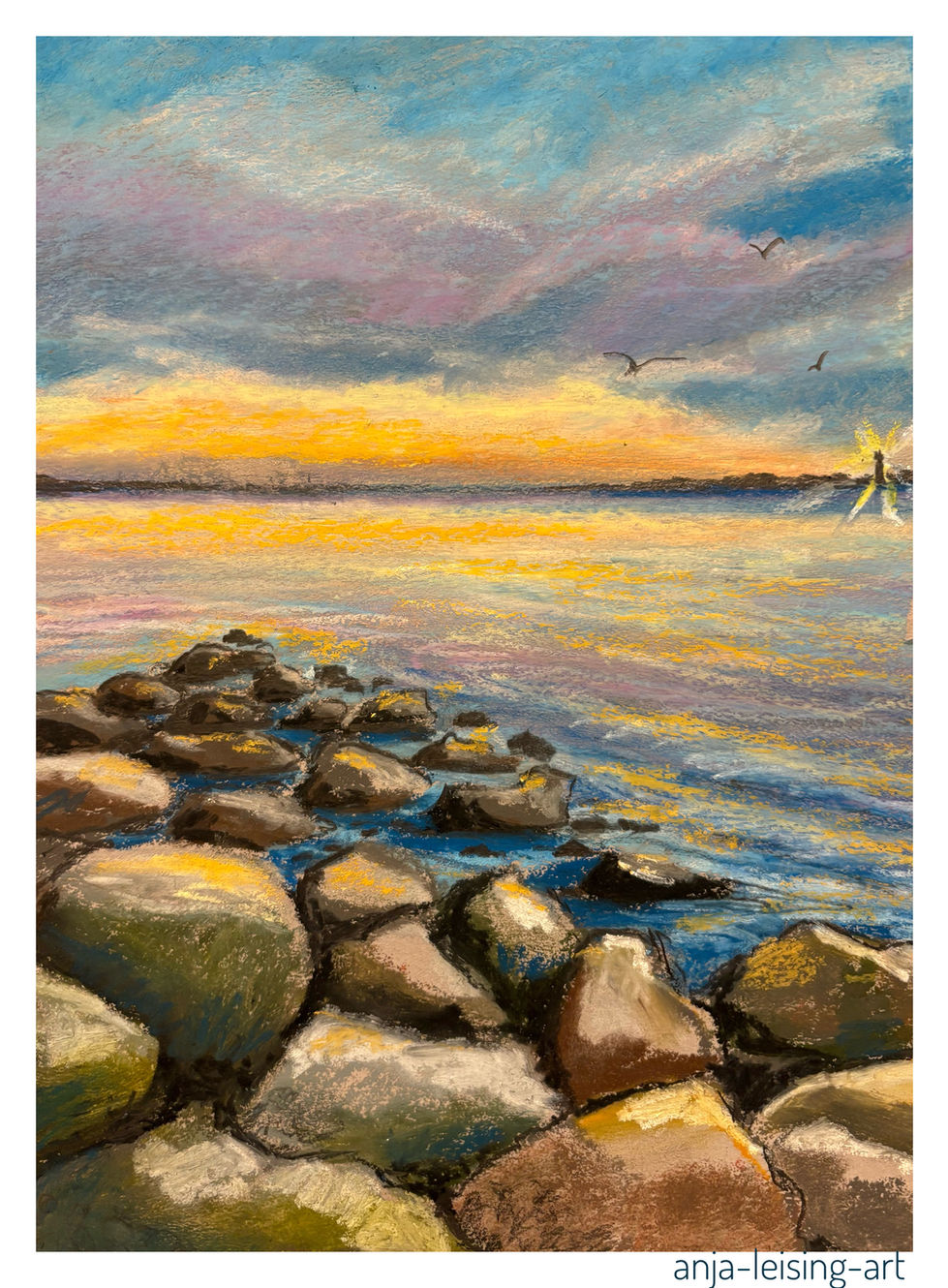 Abendrot in Heiligenhafen, Ölpastelle. Ca 20 x 30 cm
