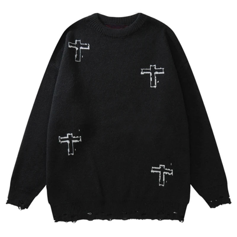 Thumbnail: Y2K Grunge Vintage Ripped Knit Sweaters Streetwear