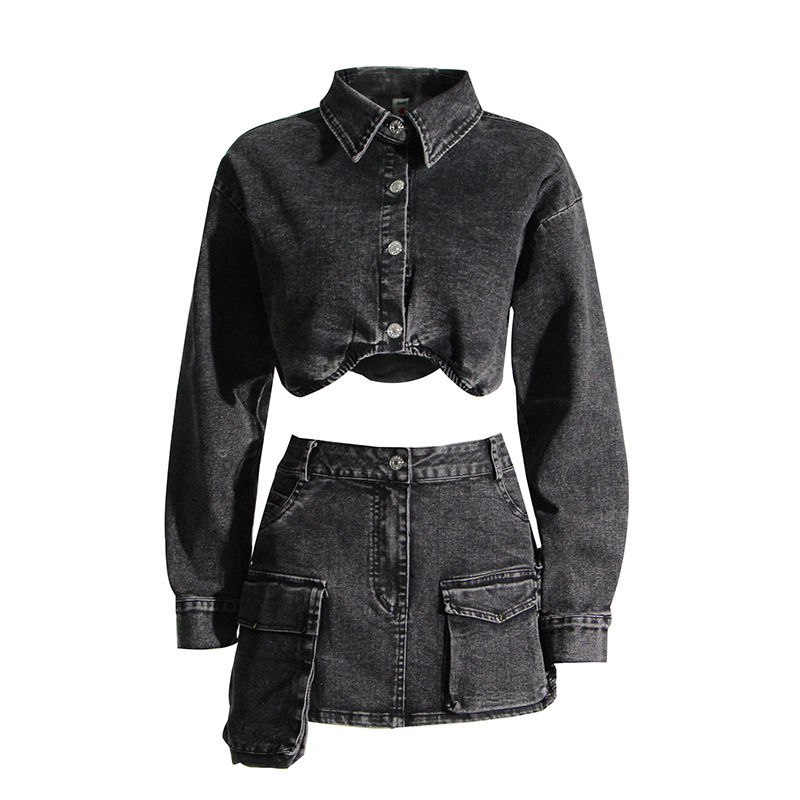 Thumbnail: Australian Streetwear Gray Two-Piece Set: Jacket & Skirt