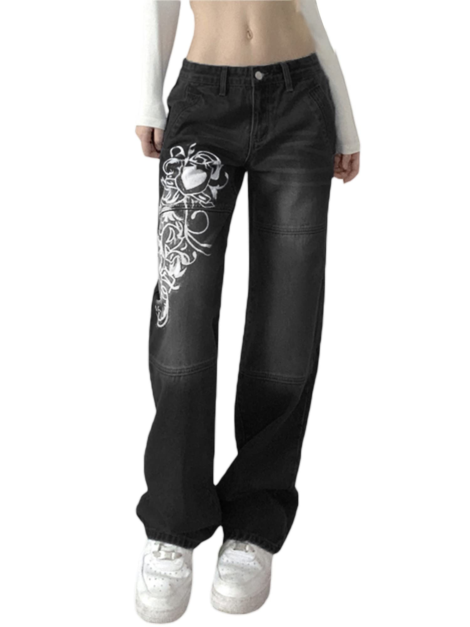 Womens Baggy Denim Pants High Waisted Y2K Wide Leg Oversized Plus Size Boyfriend
