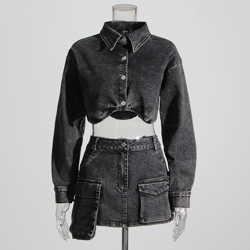 Thumbnail: Australian Streetwear Gray Two-Piece Set: Jacket & Skirt