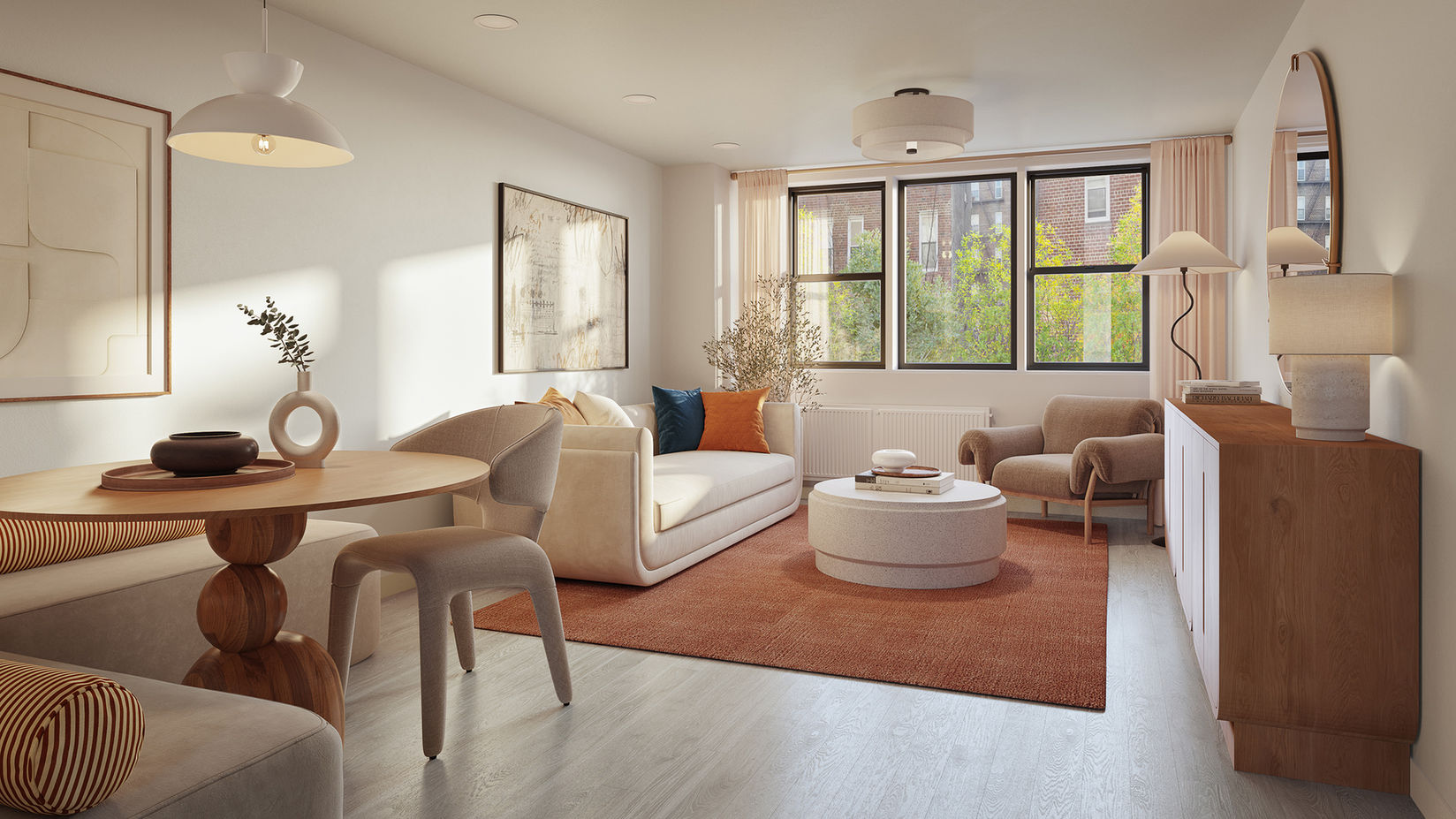 Living room and dining room.