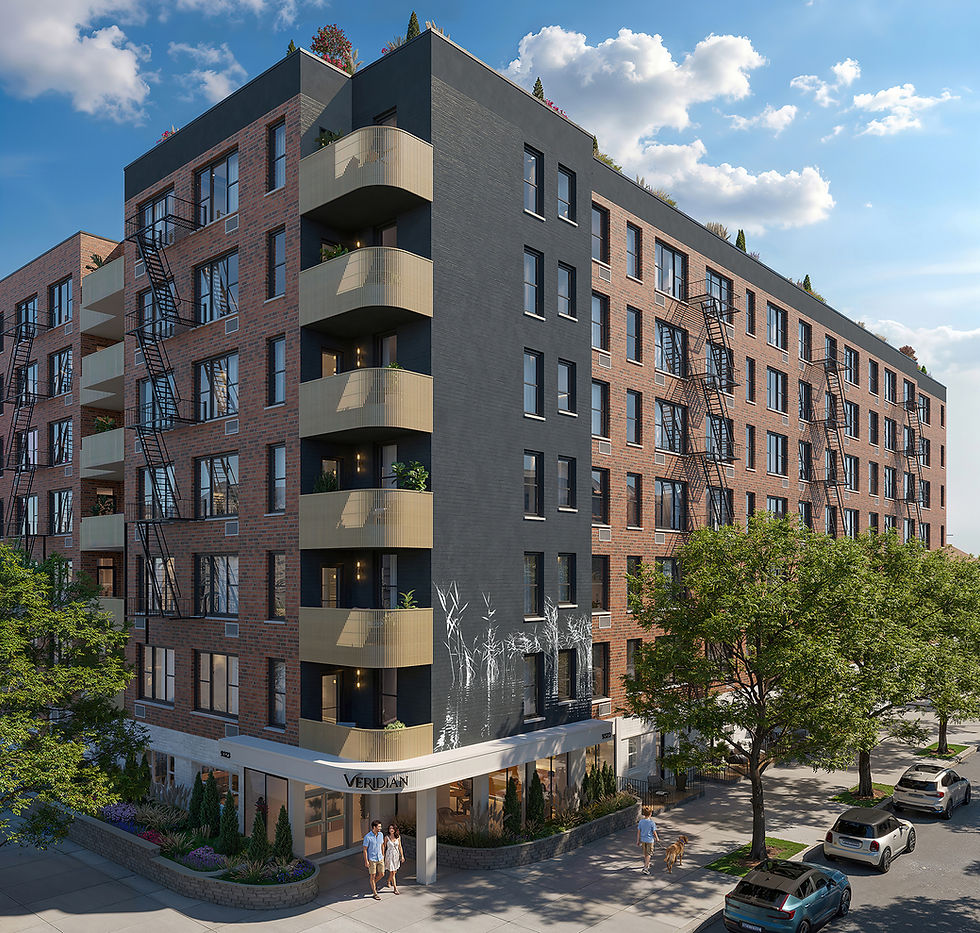 Exterior of Veridian luxury co-op residences at 9323 Shore Rd, Bay Ridge, Brooklyn.