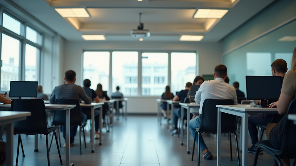 Eye-level view of a modern classroom with digital learning tools