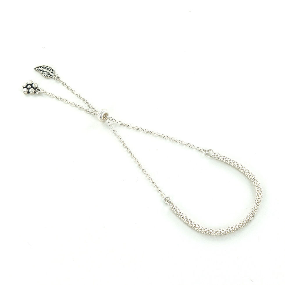 Thumbnail: Silver hanging leaf and flower adjustable bracelet