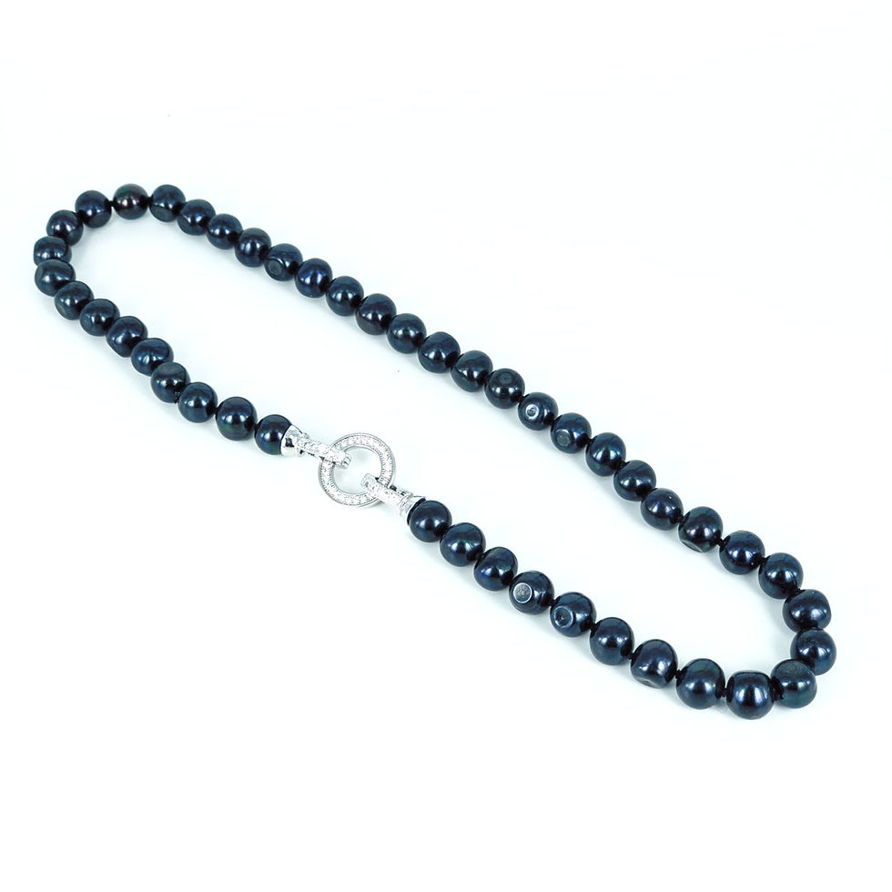 Thumbnail: Black pearl silver cz clasp necklace