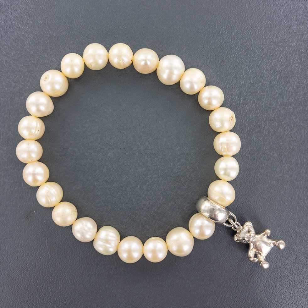 Thumbnail: Cultured white pearl with sterling silver angel wing charm bracelet