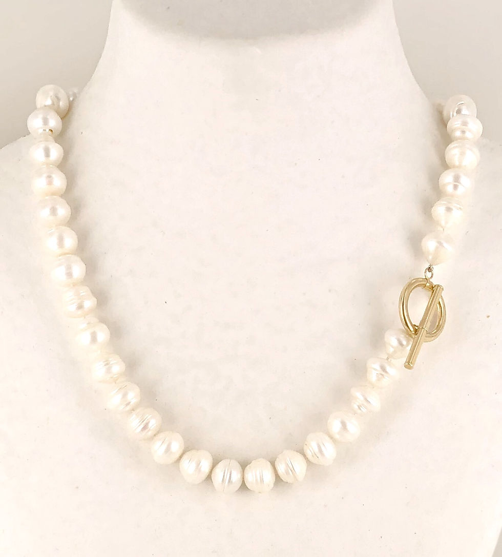 Thumbnail: White pearl necklace with a 14ct gold T Bar clasp