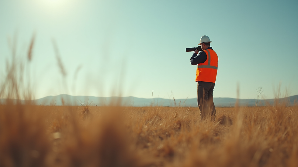 Eye-level view of a surveyor examining undeveloped land