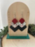 Red and Black Baseball Chevron Tri Colored Earrings