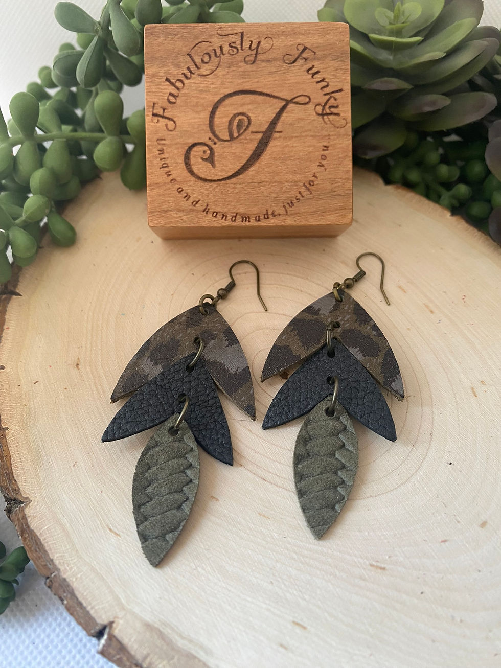 Black and Olive Split Petal Earrings