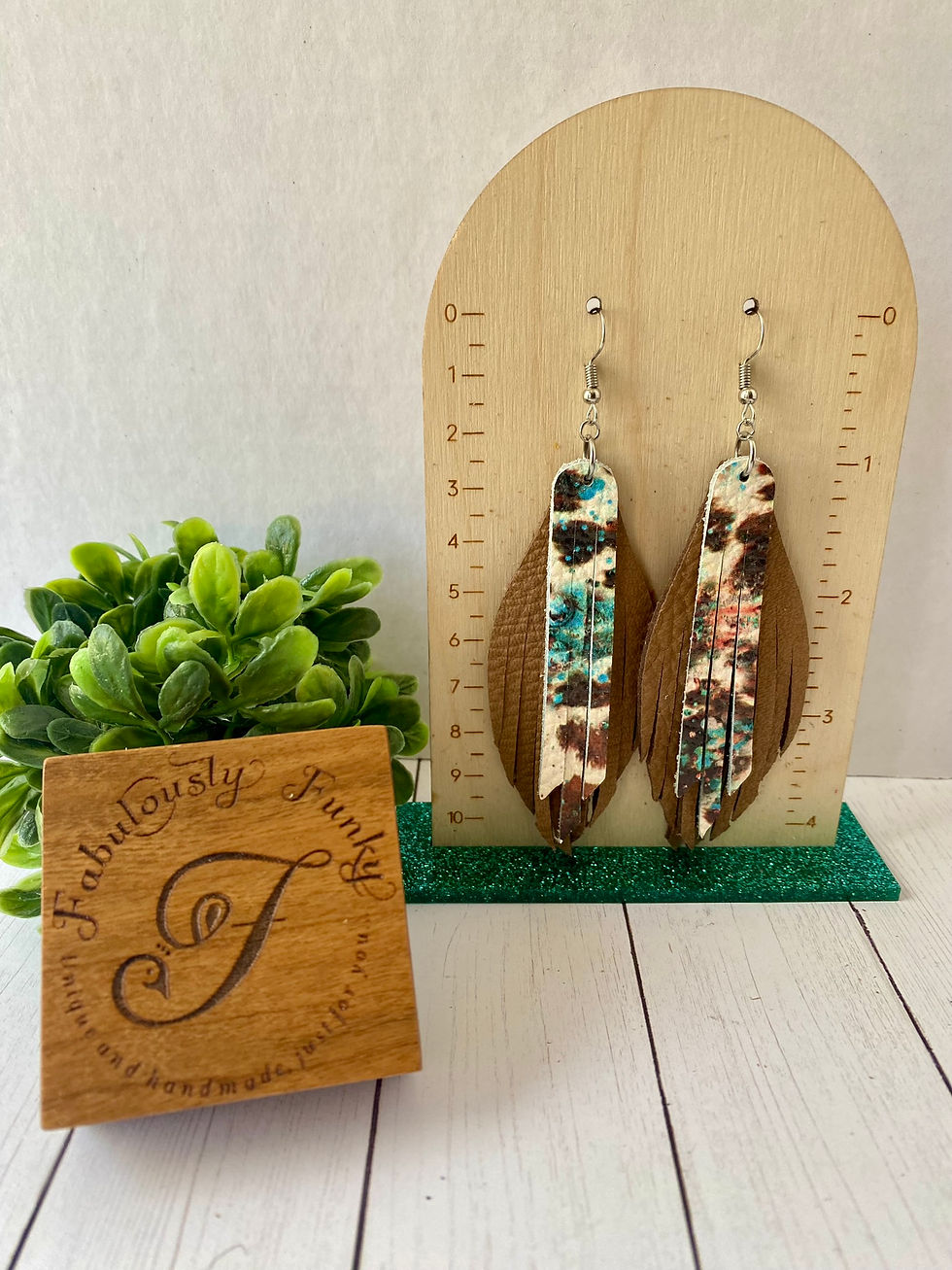 Brown and Speckled Leather Fringe Earrings