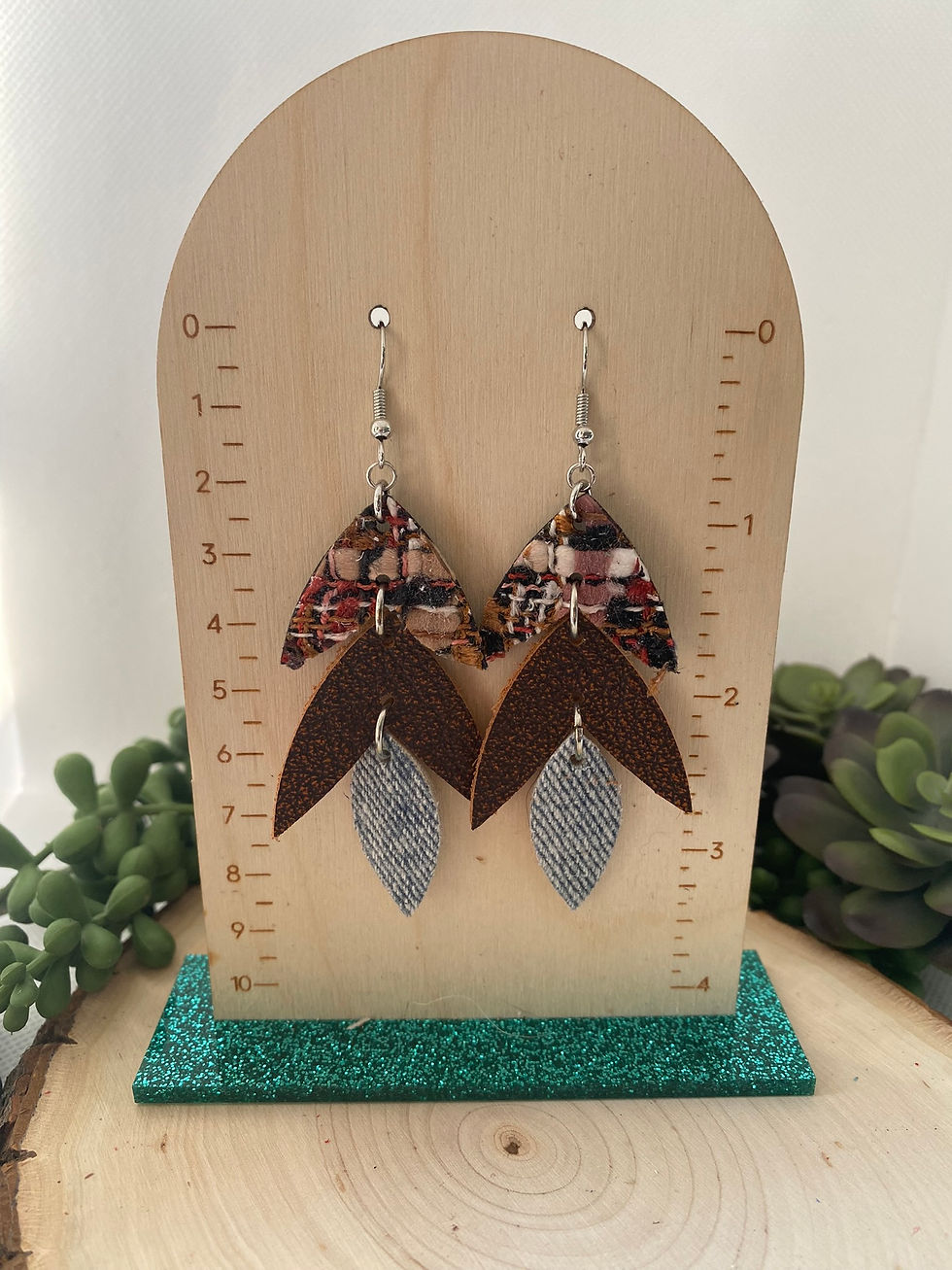 Tweed and Demin Split Petal Earrings