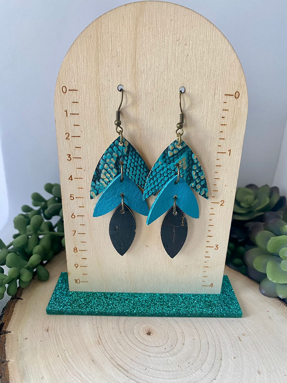 Black and Teal Split Petal Earrings