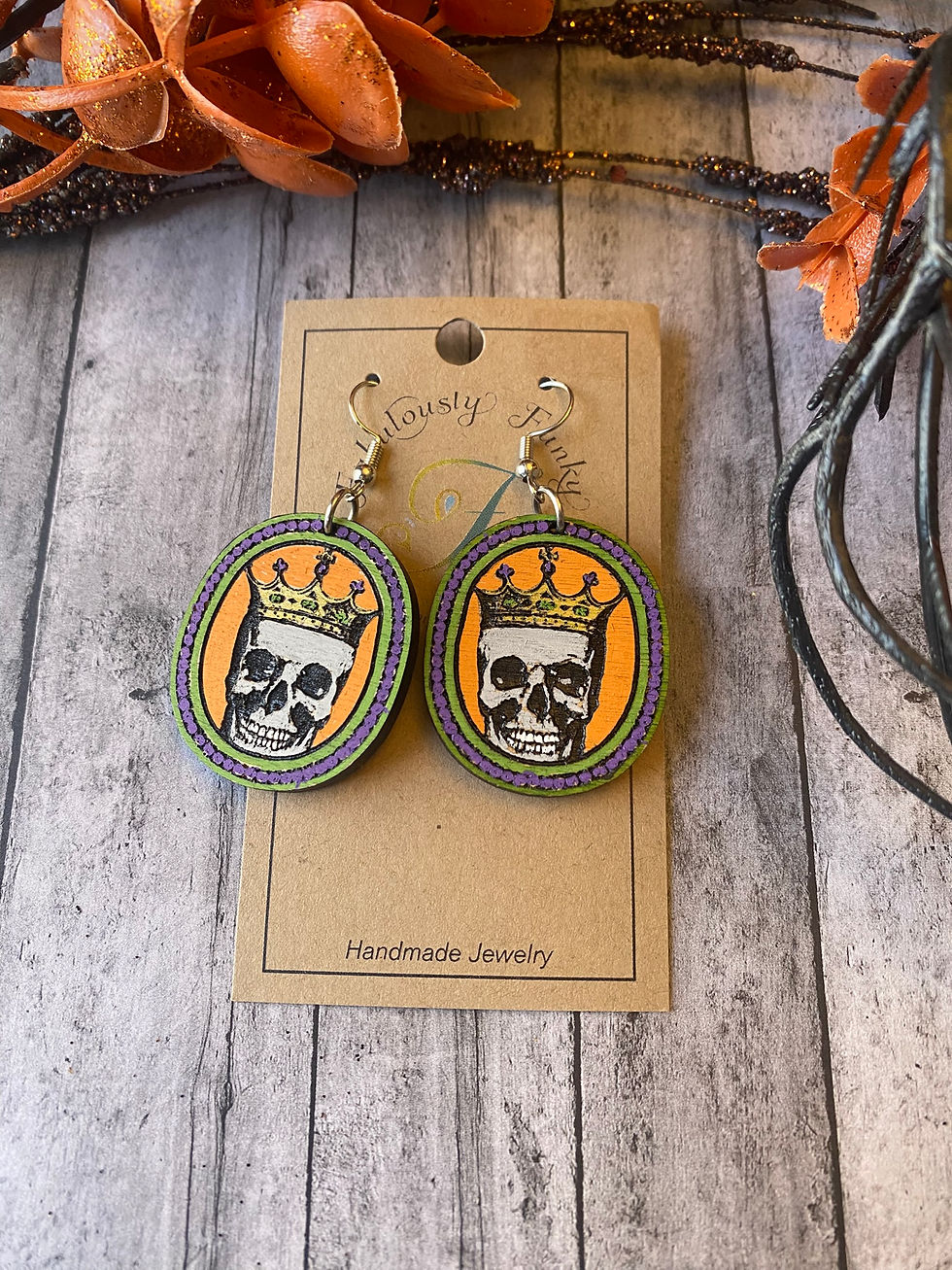 Crown Skull Wood Earrings