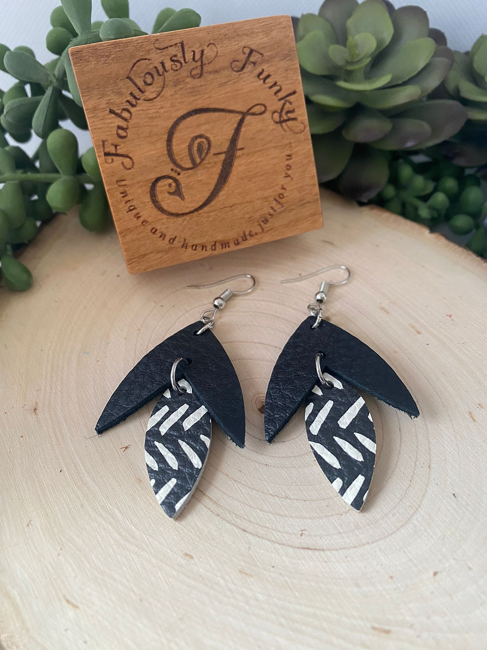 Black and White Split Petal Earrings