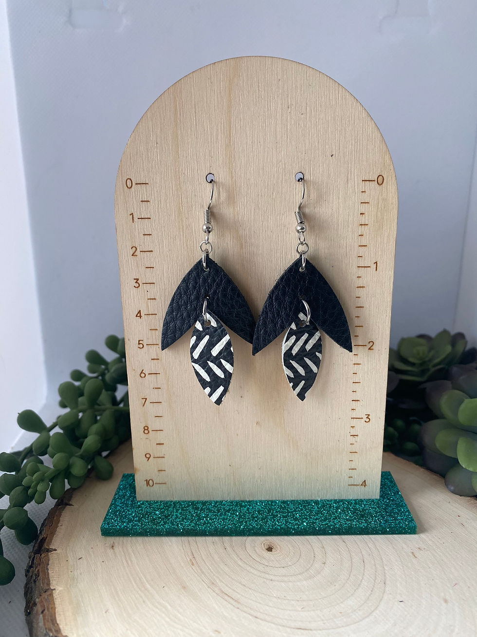 Black and White Split Petal Earrings