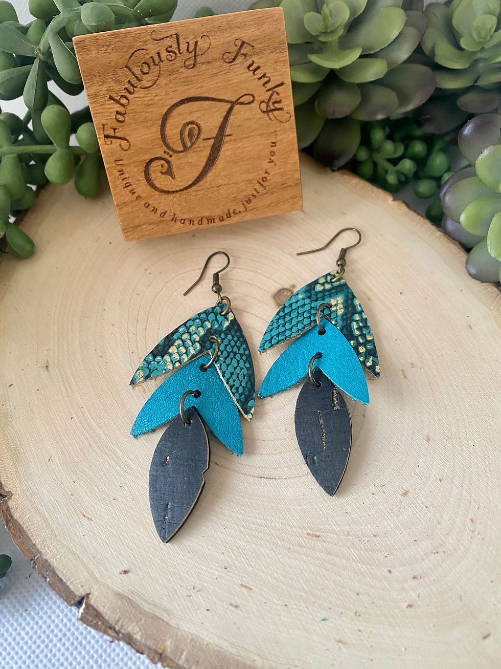 Black and Teal Split Petal Earrings