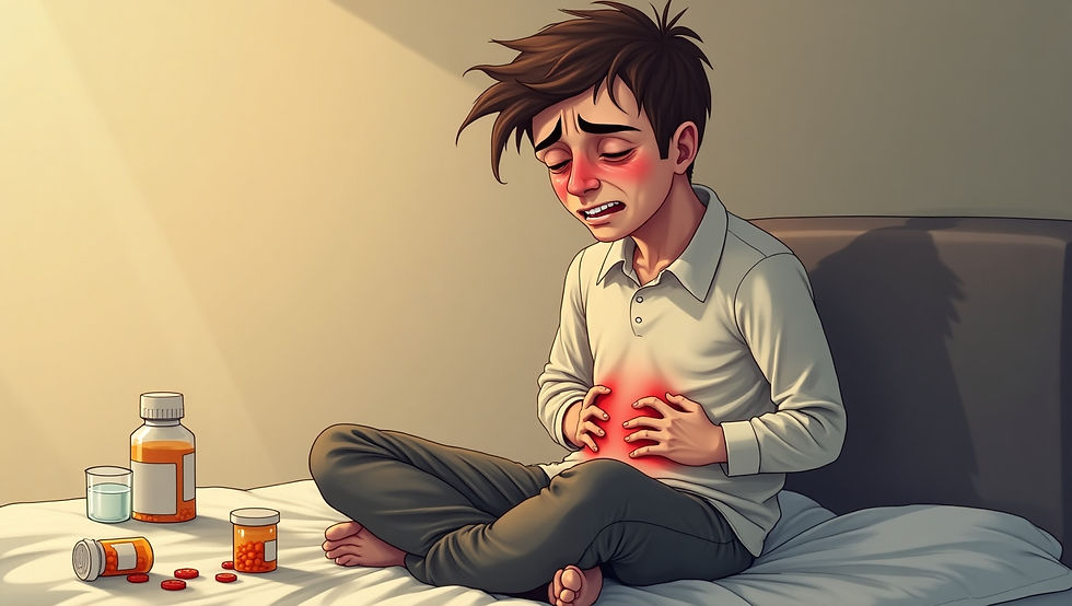 persoon met maagontsteking symptomen door stress