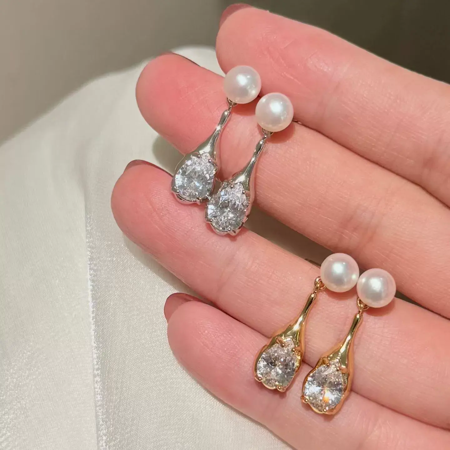 Timeless Bloom Golden Teardrop Freshwater Pearl Stud Earrings
