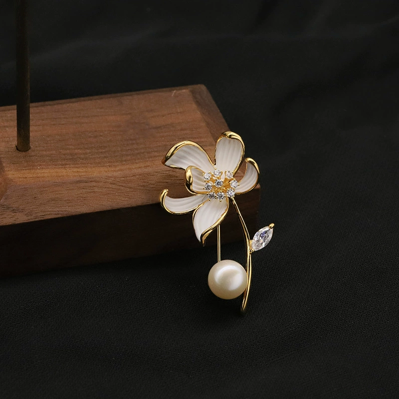 Natural Pearl & Zircon Butterfly Brooch