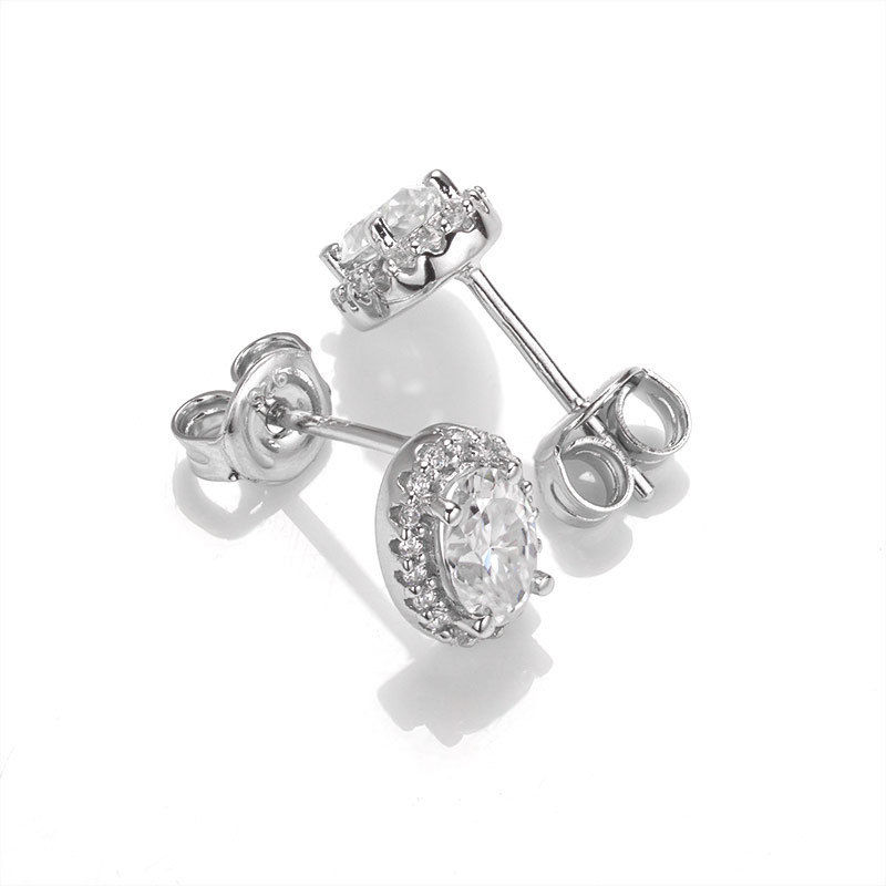 Thumbnail: 0.5CT Oval Solitaire Moissanite Diamond Earrings