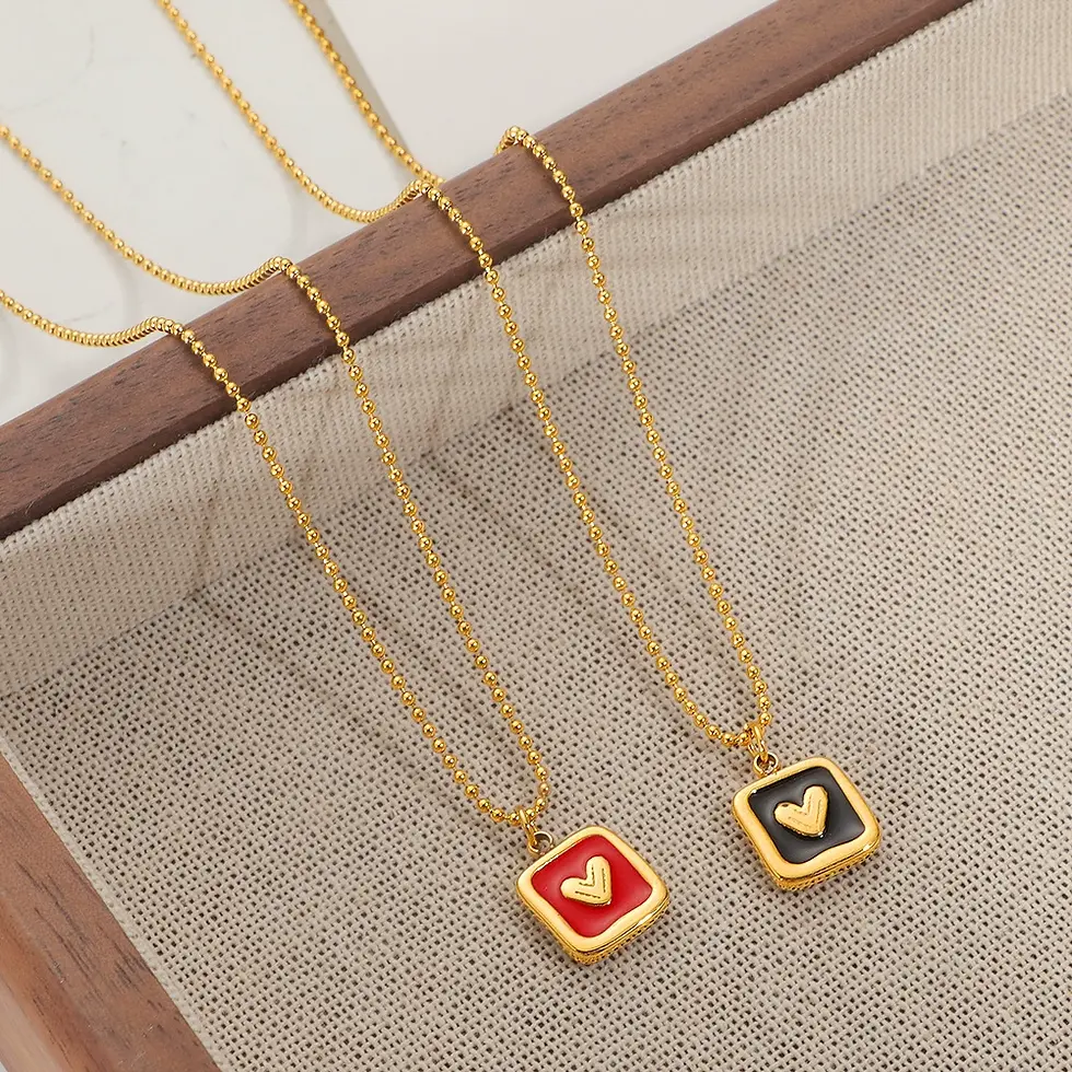 Square Enamel Heart Necklace