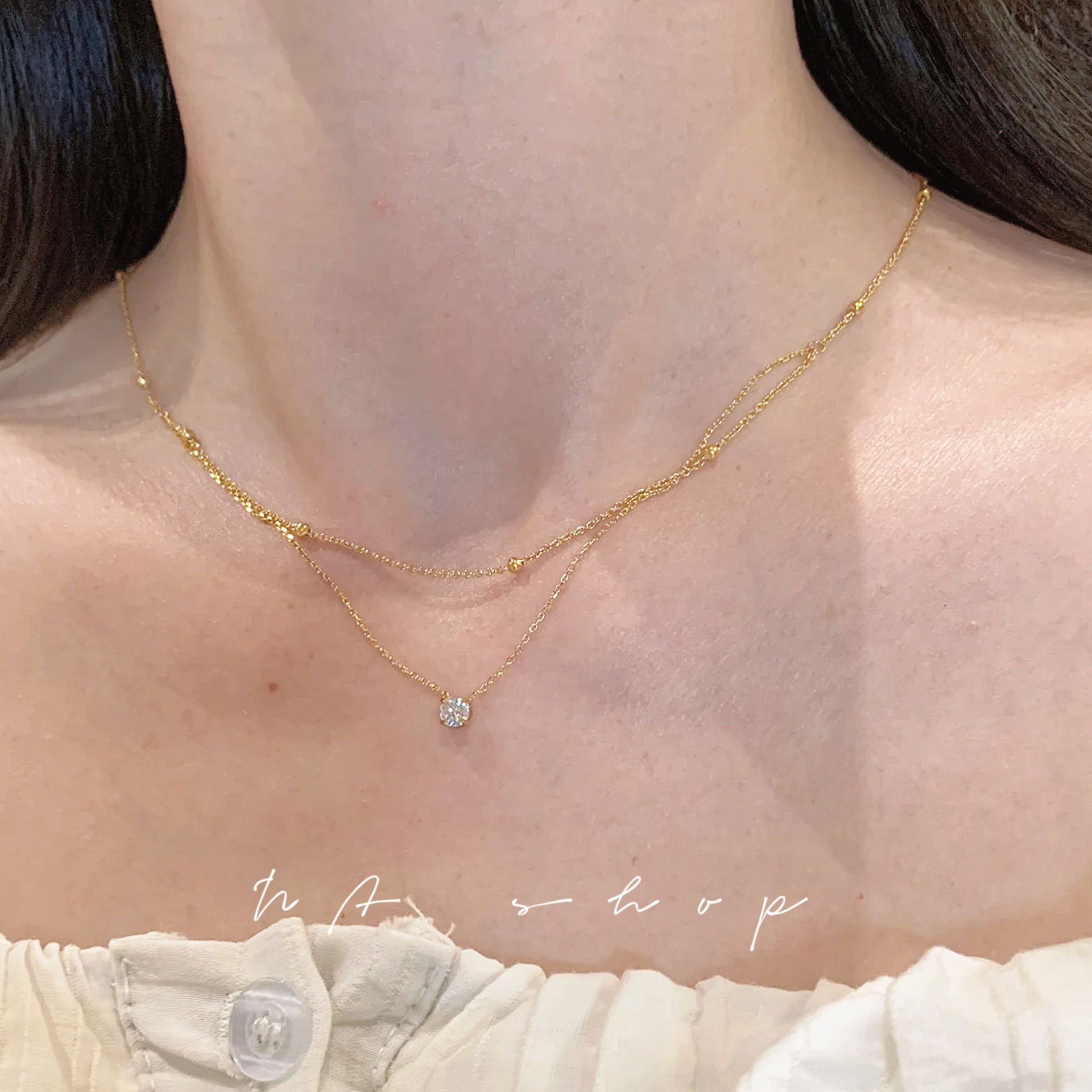 🤍小銀豆水鑽雙層鏈