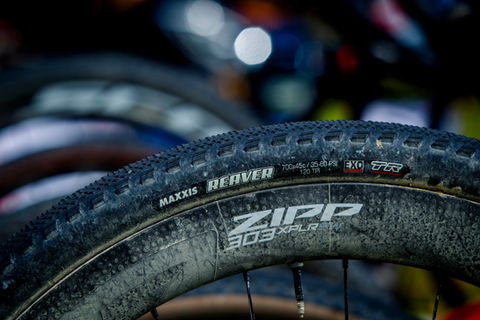 Close-up of a maxxis reaver tyre