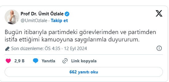 Ümit Özlale İYİ Parti'den istifa etti