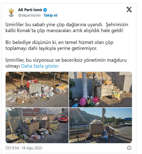 AK Parti’den Büyükşehir'e çöp tepkisi: İzmirliler çöp dağlarına uyandı