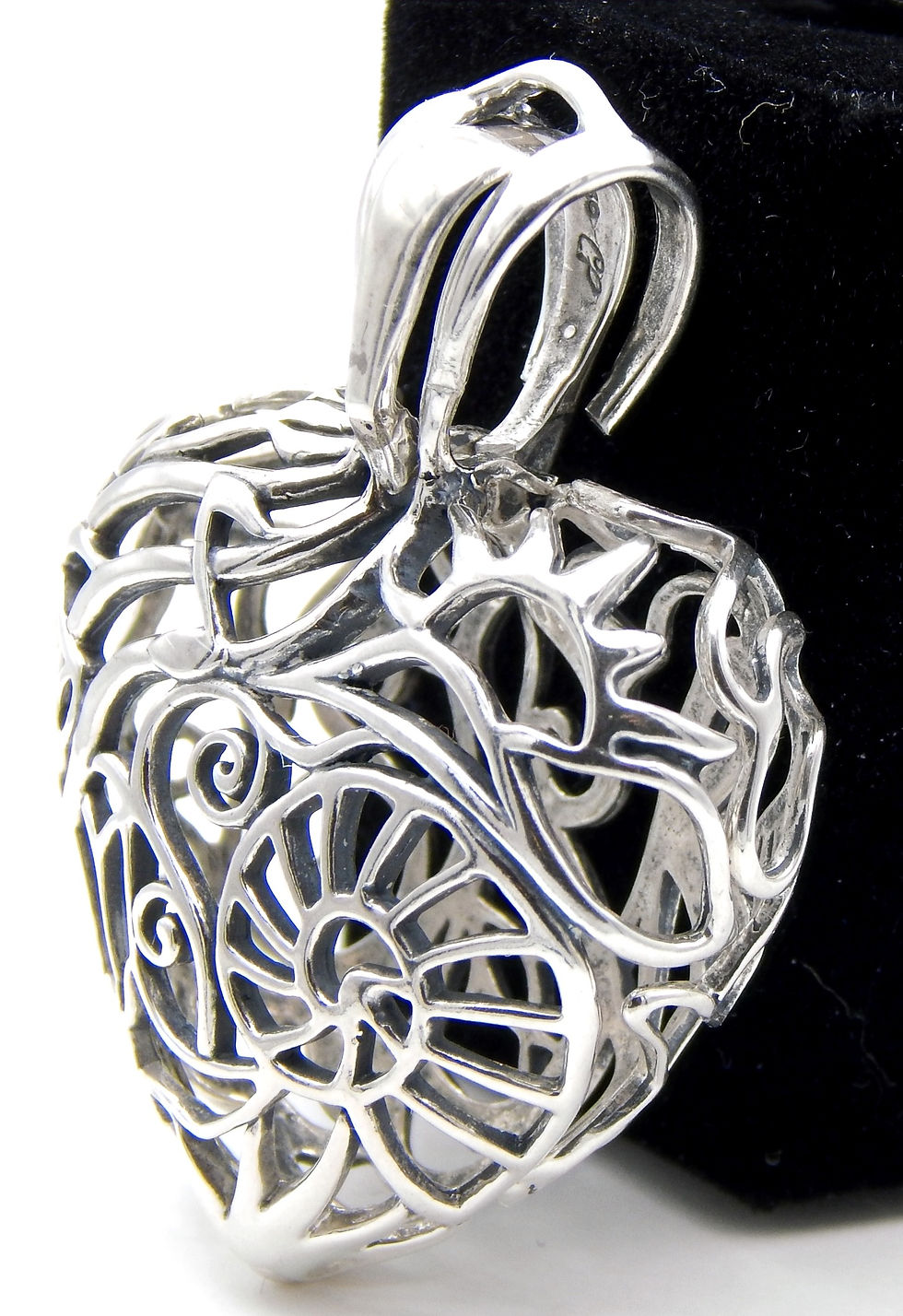 Thumbnail: .925 Sterling Silver Filigree Cage Heart Pendant