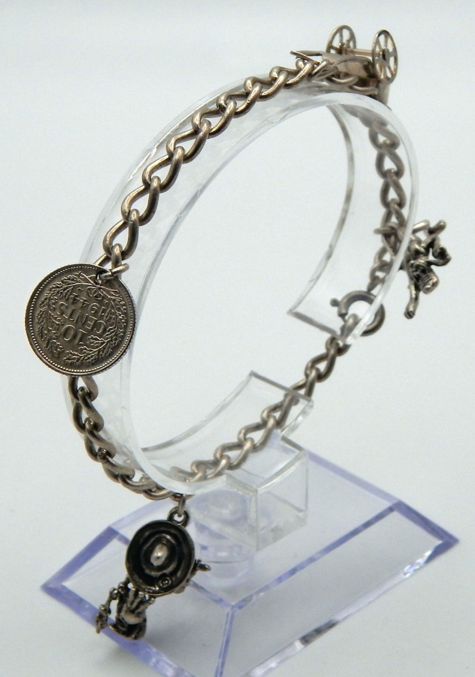 Thumbnail: .925 Sterling Silver Chain Link Bracelet with Various Charms