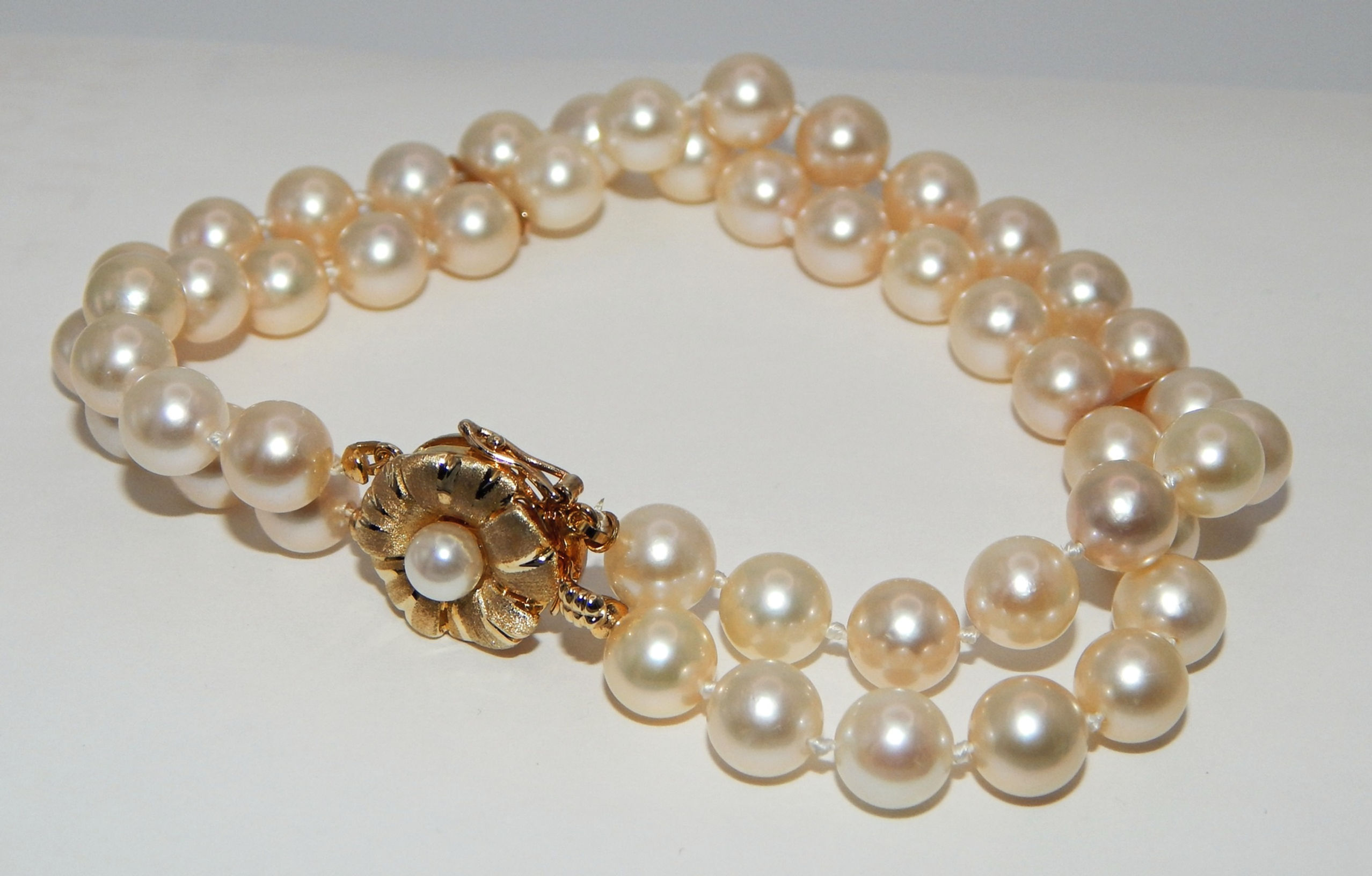 Romantic! 14k Gold & 7mm Double-strand Akoya Japanese Cultured Pearl Bracelet