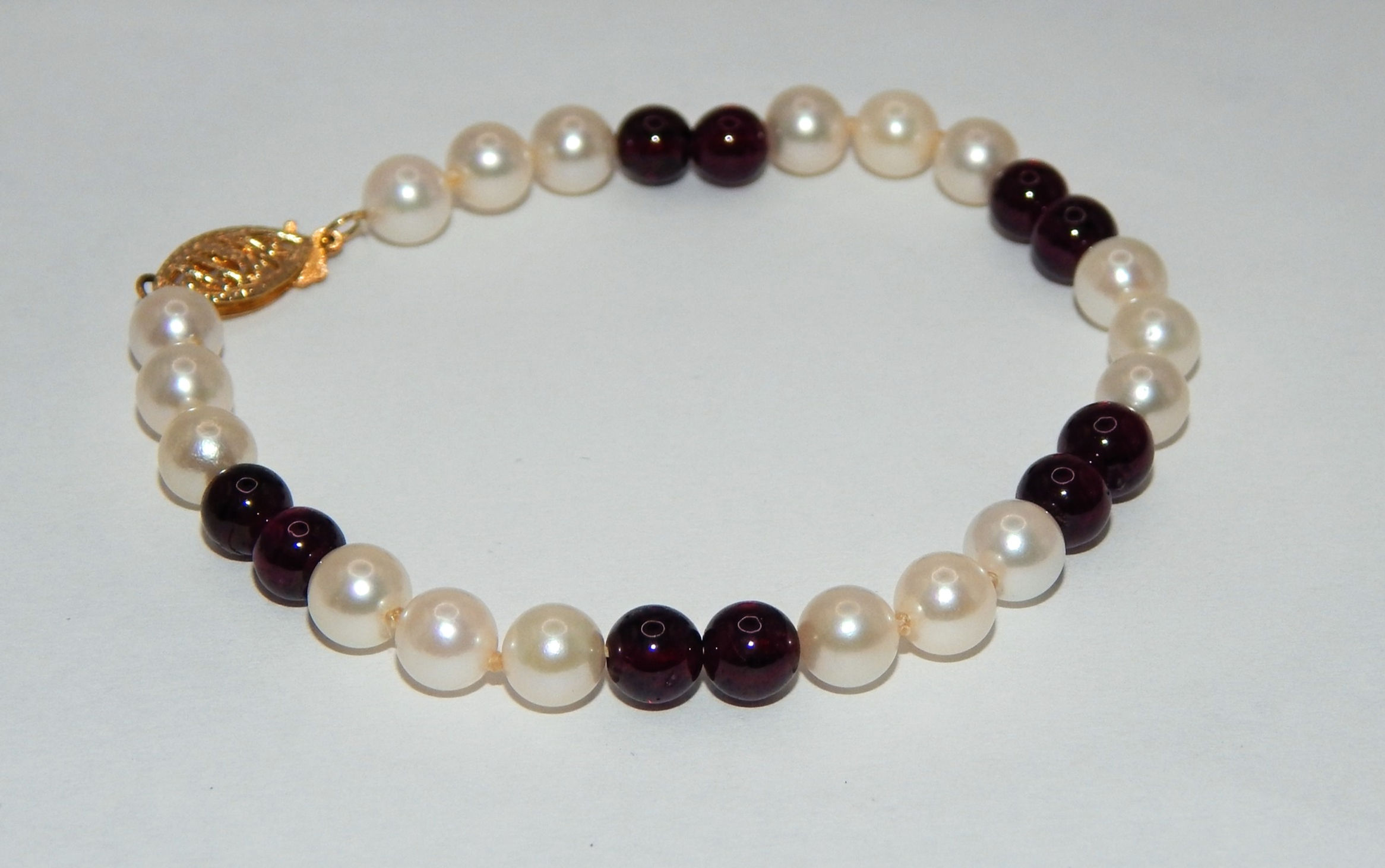 5mm Cultured Pearl and Ruby Gemstone Bracelet with 14k Clasp
