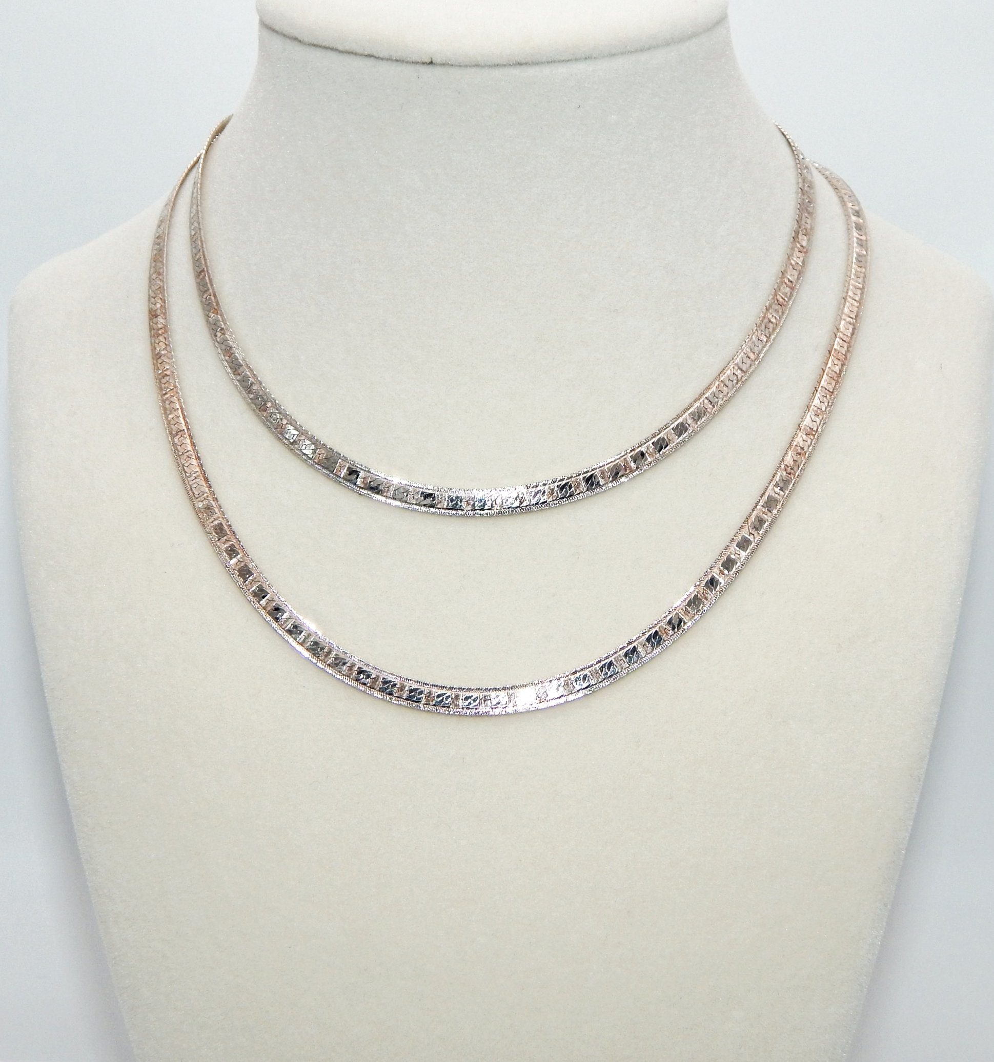.925 Sterling Silver Engraved Herringbone Necklace- Reversable!