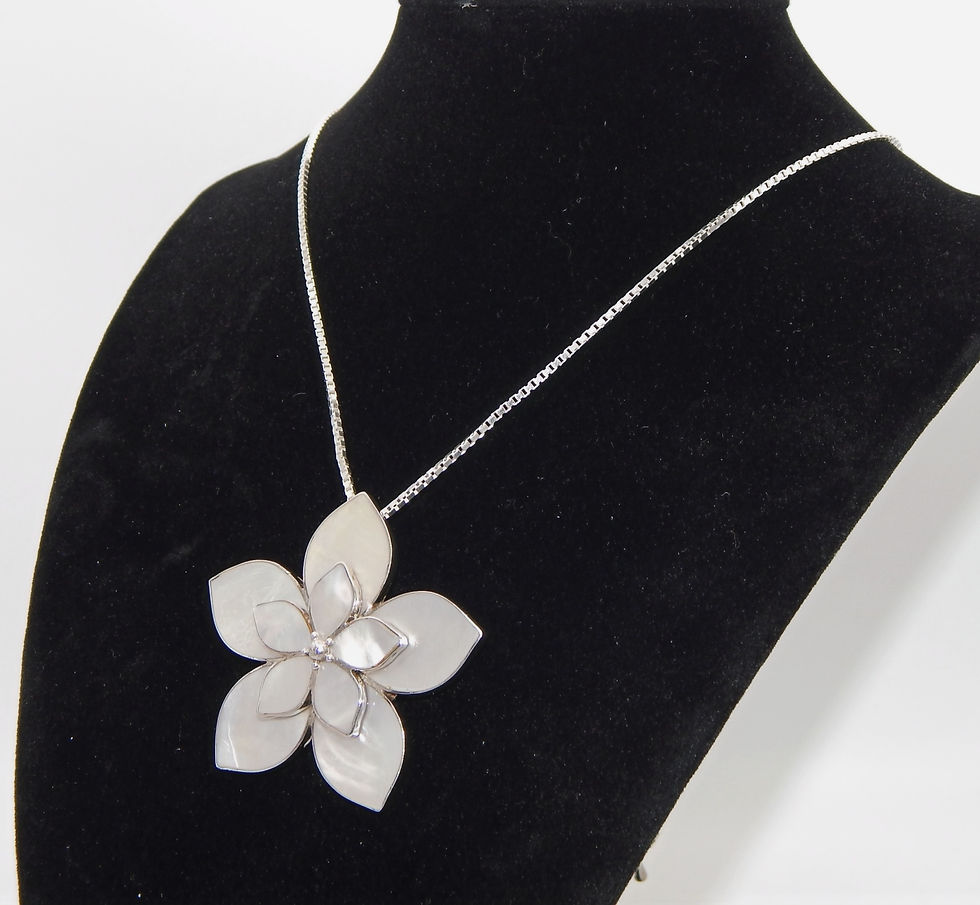 Thumbnail: .925 Sterling Silver Box Chain & Mother of Pearl Flower Pendant Necklace