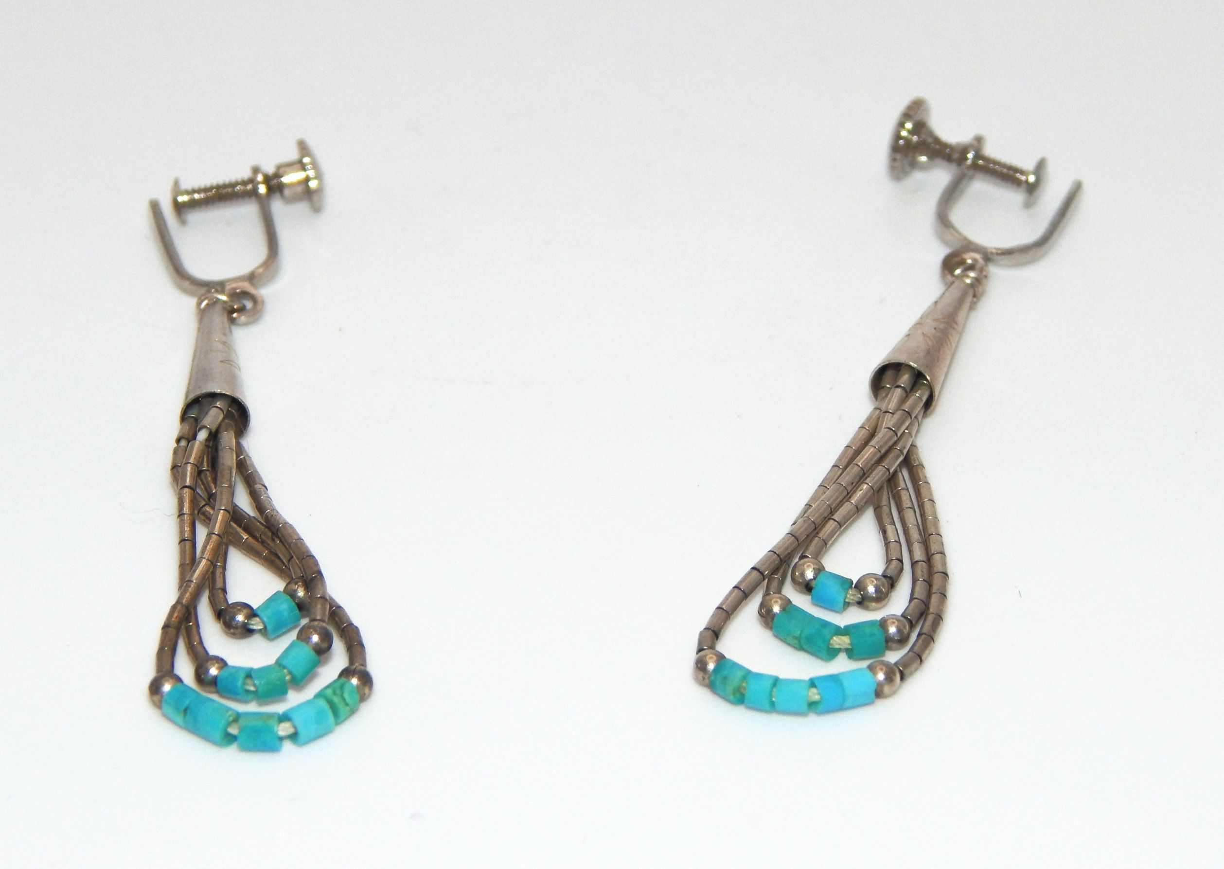 Navajo .925 Sterling Silver 3-Tier Waterfall Dangle & Turquoise Beads