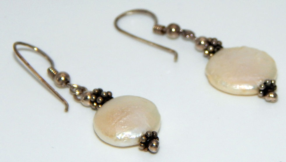 Thumbnail: .925 Sterling Silver & Coin Pearl Dangle Earrings