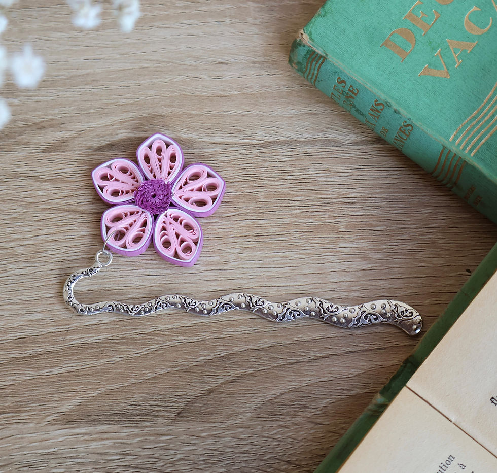 Miniature : Marque-page & Fleur rose et violette - Création artisanale en quilling