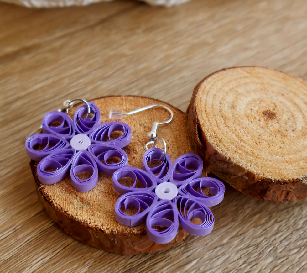Miniature : Boucles d'oreilles Fleur Lavande en quilling – Bijou artisanal fait main